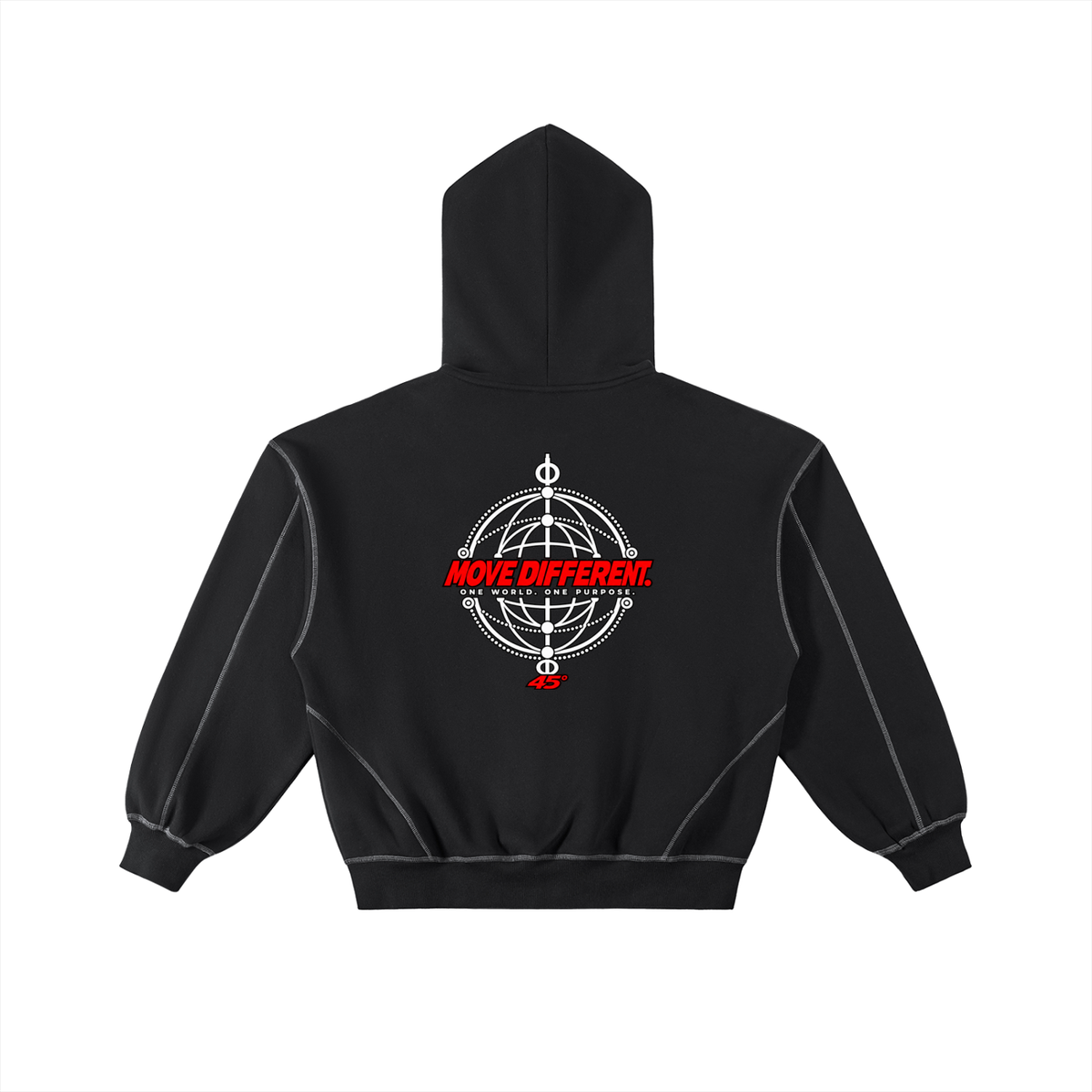 45° Contrast-Stitch Boxy Full-Zip Hoodie