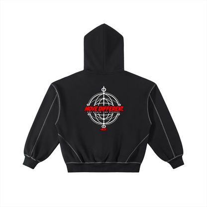45° Contrast-Stitch Boxy Full-Zip Hoodie