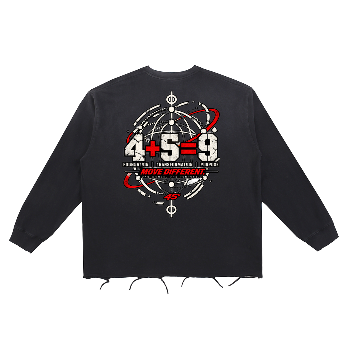 45° Snow-Wash Raw Edge Long-Sleeve Tee