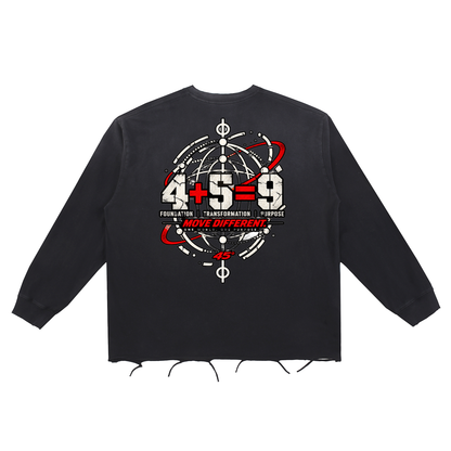 45° Snow-Wash Raw Edge Long-Sleeve Tee