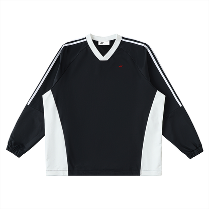 45° Color-Block V-Neck Long-Sleeve T-Shirt