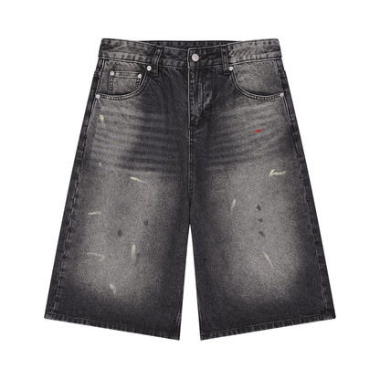 45° Vintage Wash Wide-Leg Denim Shorts