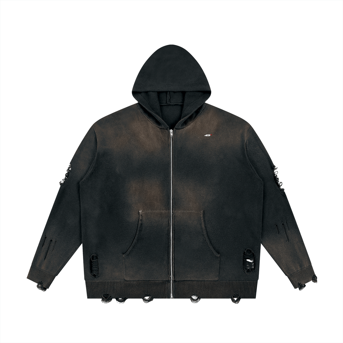 45° Distressed Heavyweight Full-Zip Hoodie