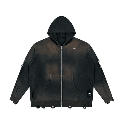 45° Distressed Heavyweight Full-Zip Hoodie