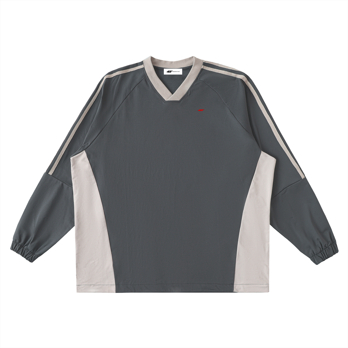 45° Color-Block V-Neck Long-Sleeve T-Shirt