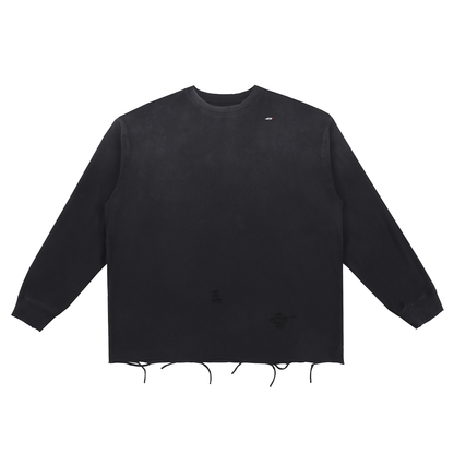 45° Snow-Wash Raw Edge Long-Sleeve Tee
