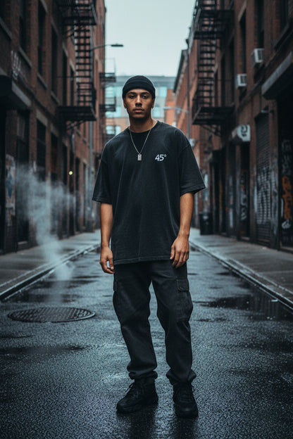 45° Washed Heavyweight Tee — Shadow Black