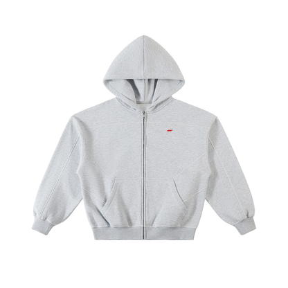45° Contrast-Stitch Boxy Full-Zip Hoodie