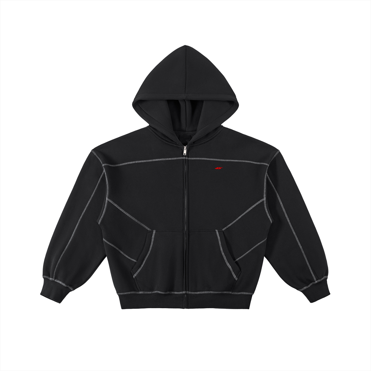 45° Contrast-Stitch Boxy Full-Zip Hoodie