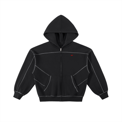 45° Contrast-Stitch Boxy Full-Zip Hoodie