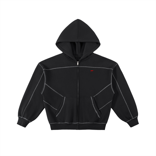 45° Contrast-Stitch Boxy Full-Zip Hoodie